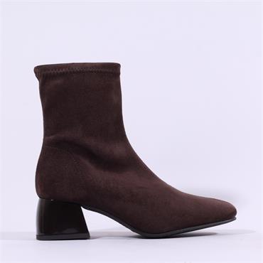 Miss Elastic Block Heel Ankle Boot - Brown